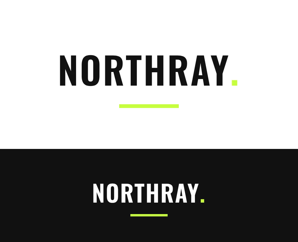 Streetwear logo concept for Northray: a wordmark, shown on white and on its own colour