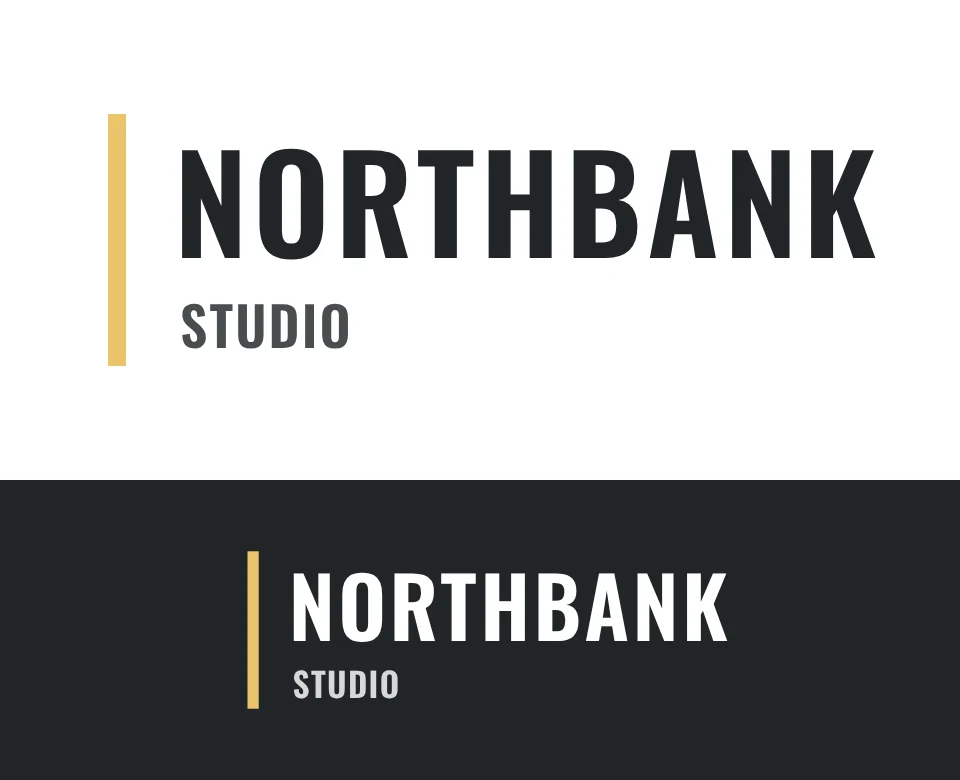 Photography studio logo concept for Northbank Studio: a two-line wordmark, shown on white and on its own colour