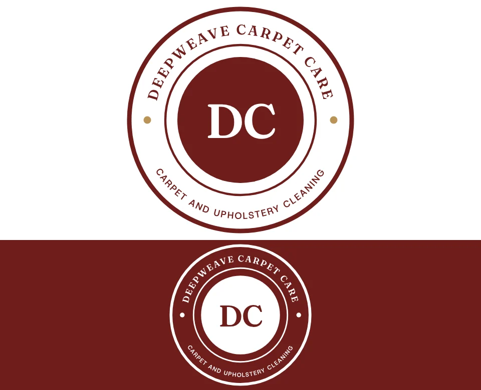 Carpet and upholstery cleaning logo concept for Deepweave Carpet Care: a round badge, shown on white and on its own colour