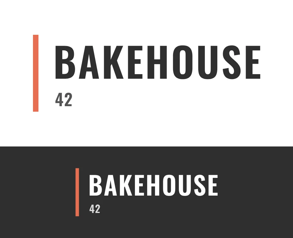 Neighbourhood bakery logo concept for Bakehouse 42: a two-line wordmark, shown on white and on its own colour