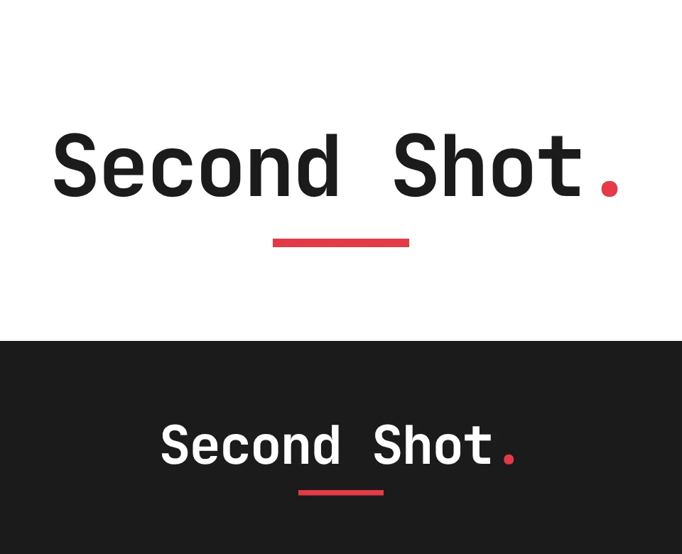 Espresso bar logo concept for Second Shot: a wordmark, shown on white and on its own colour