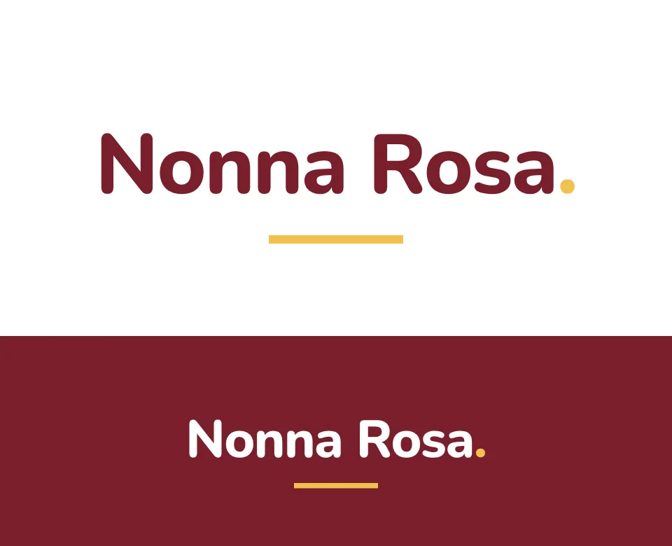 Family trattoria logo concept for Nonna Rosa: a wordmark, shown on white and on its own colour