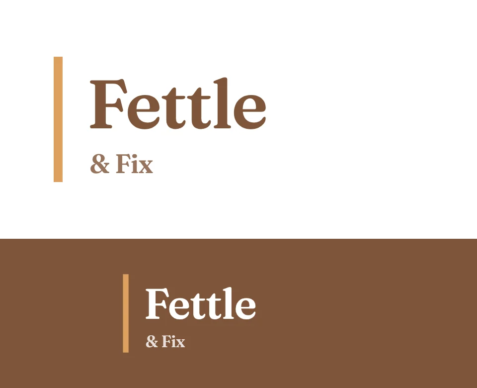 Handyman services logo concept for Fettle & Fix: a two-line wordmark, shown on white and on its own colour
