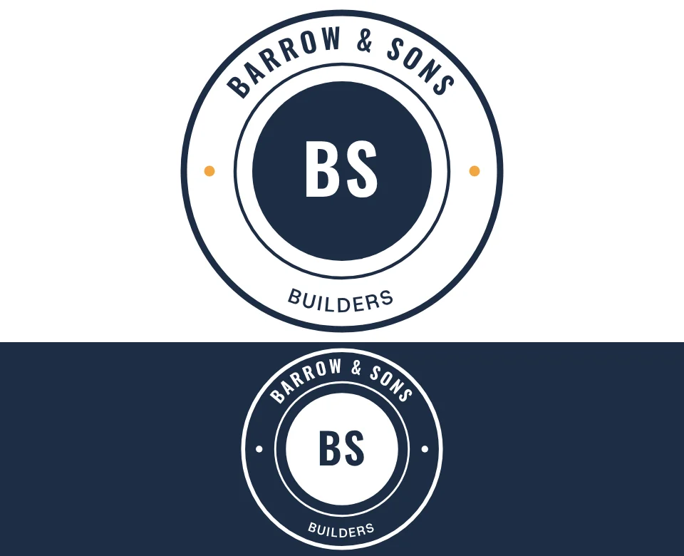Builders logo concept for Barrow & Sons: a round badge, shown on white and on its own colour