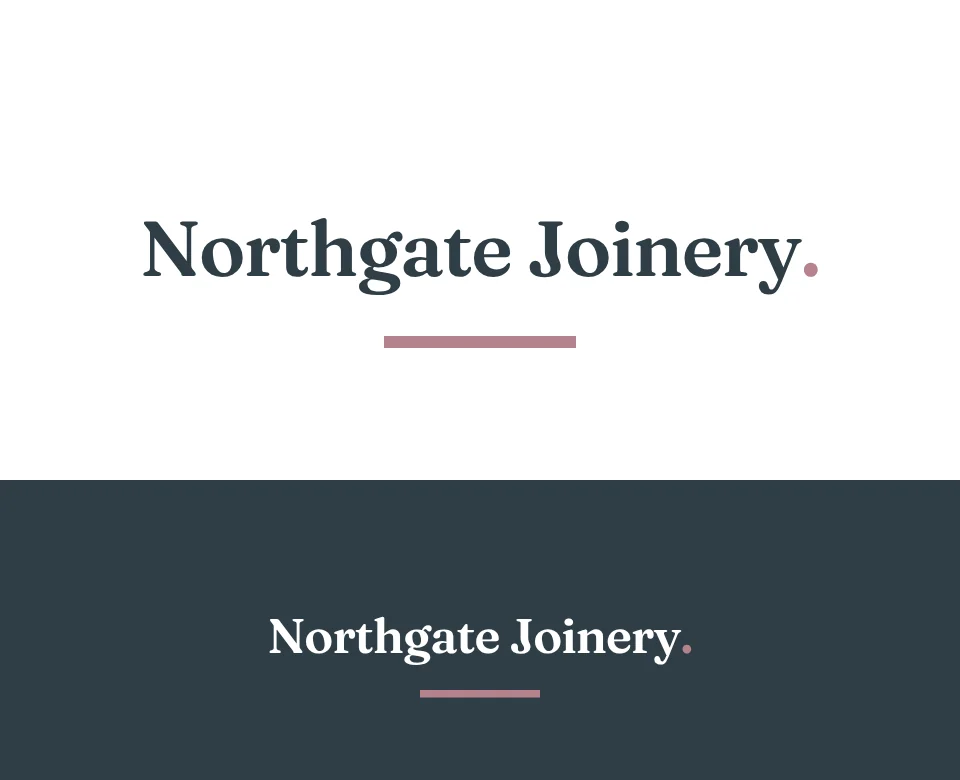 Joiner and carpenter logo concept for Northgate Joinery: a wordmark, shown on white and on its own colour