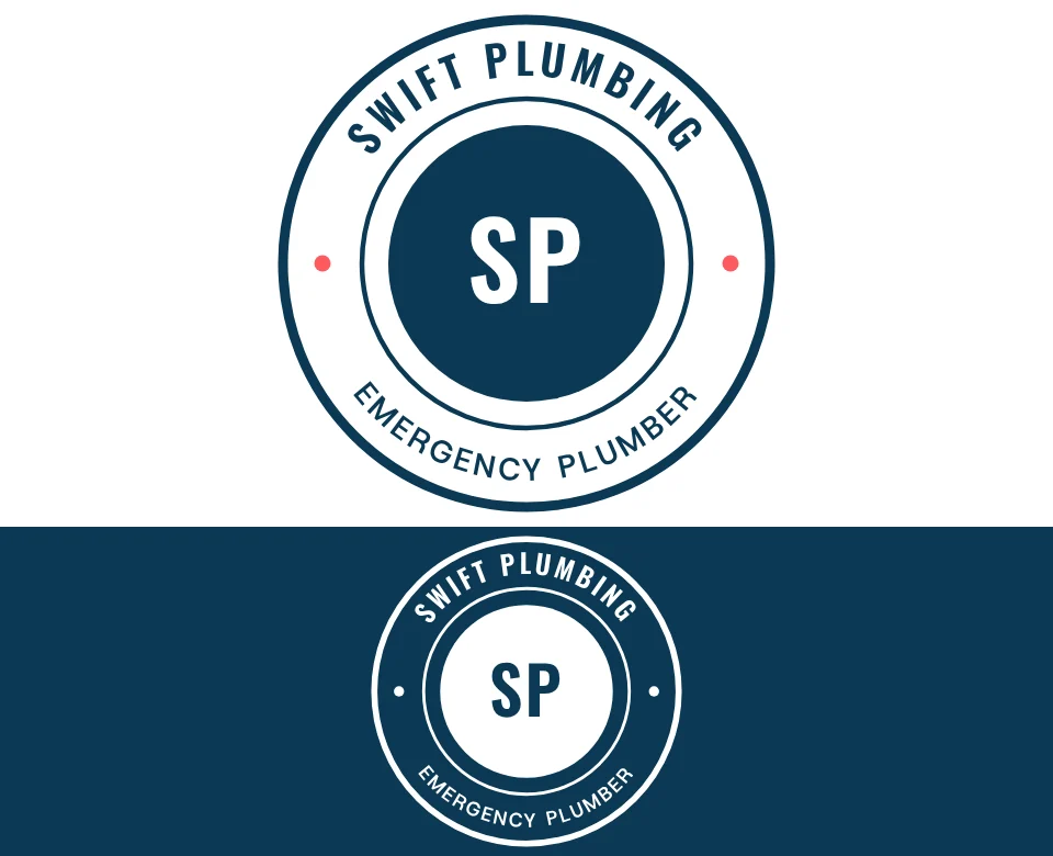 Emergency plumber logo concept for Swift Plumbing: a round badge, shown on white and on its own colour
